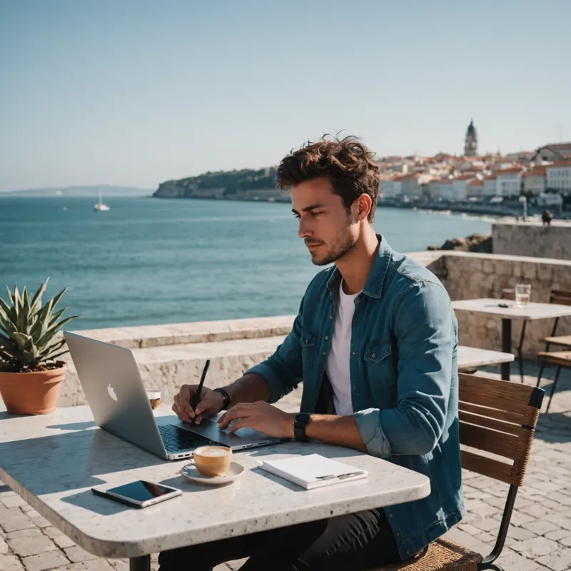 Freelancer che lavora al laptop in un caffè